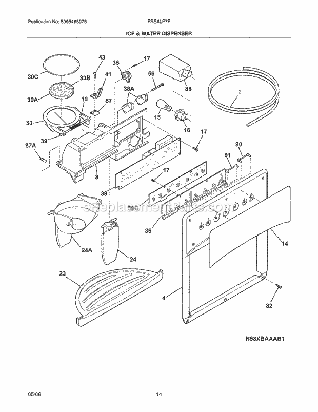 Frigidaire FRS6LF7FB3 Side-By-Side Refrigerator Ice & Water Dispenser Diagram