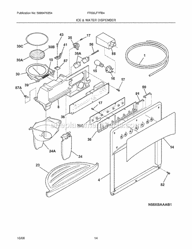 Frigidaire FRS6LF7FB4 Side-By-Side Refrigerator Ice & Water Dispenser Diagram