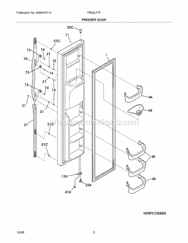 Frigidaire FRS6LF7FB5 Side-By-Side Refrigerator Freezer Door Diagram