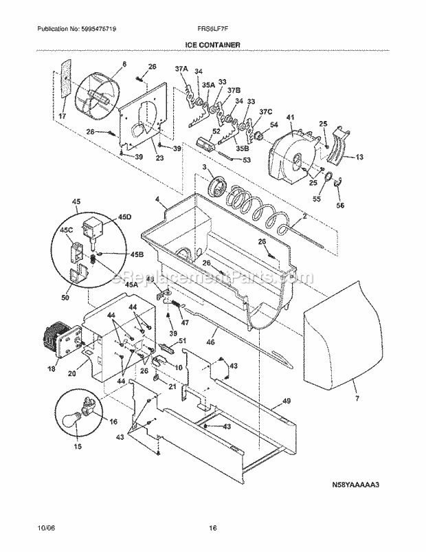 Frigidaire FRS6LF7FQ4 Side-By-Side Refrigerator Ice Container Diagram