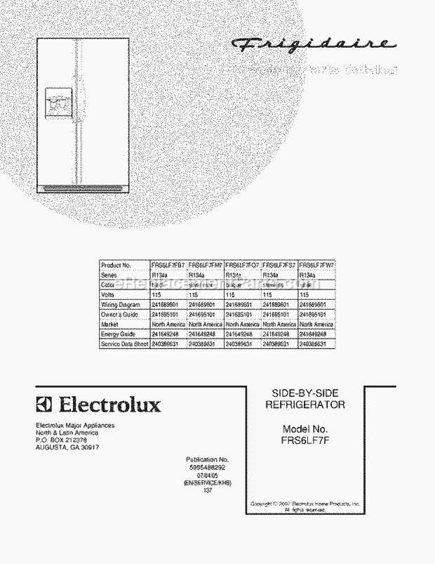 Frigidaire FRS6LF7FS7 Side-By-Side Refrigerator Page C Diagram