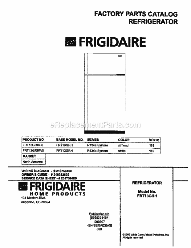 Frigidaire FRT13GRHD0 Frg(V1) / Refrigerator Page B Diagram