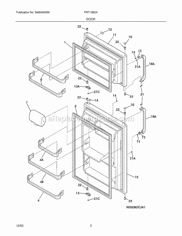 Frigidaire FRT15B3AZ9 Top Freezer Refrigerator Doors Diagram