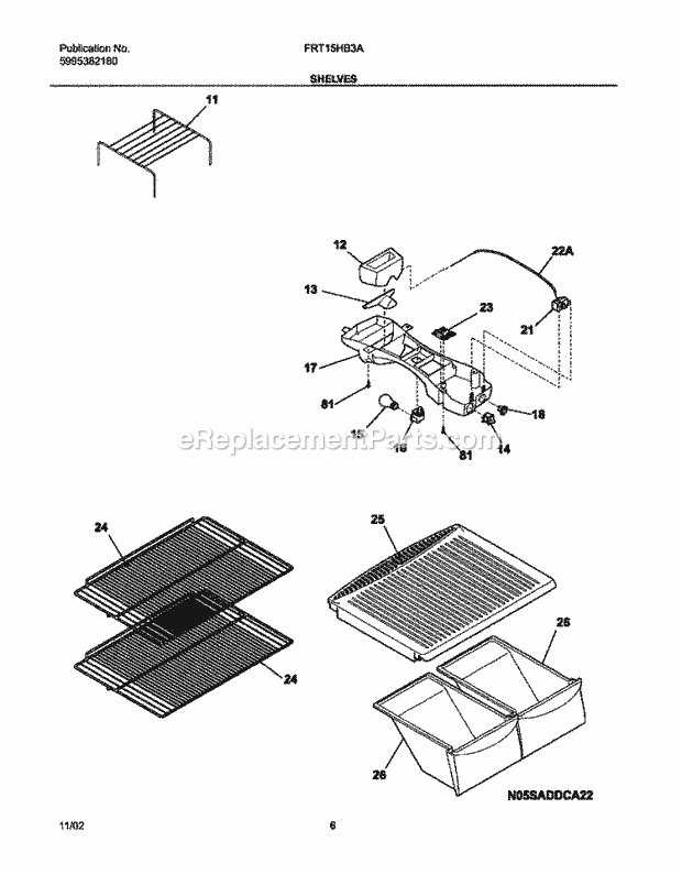 Frigidaire FRT15HB3AW3 Top Freezer Refrigerator Shelves Diagram