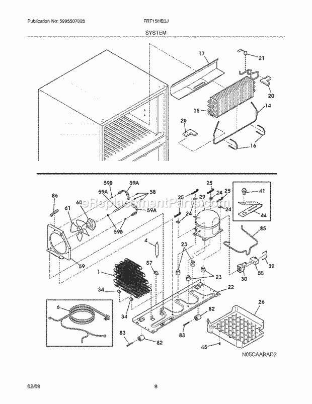 Frigidaire FRT15HB3JQ0 Top Freezer Refrigerator System Diagram