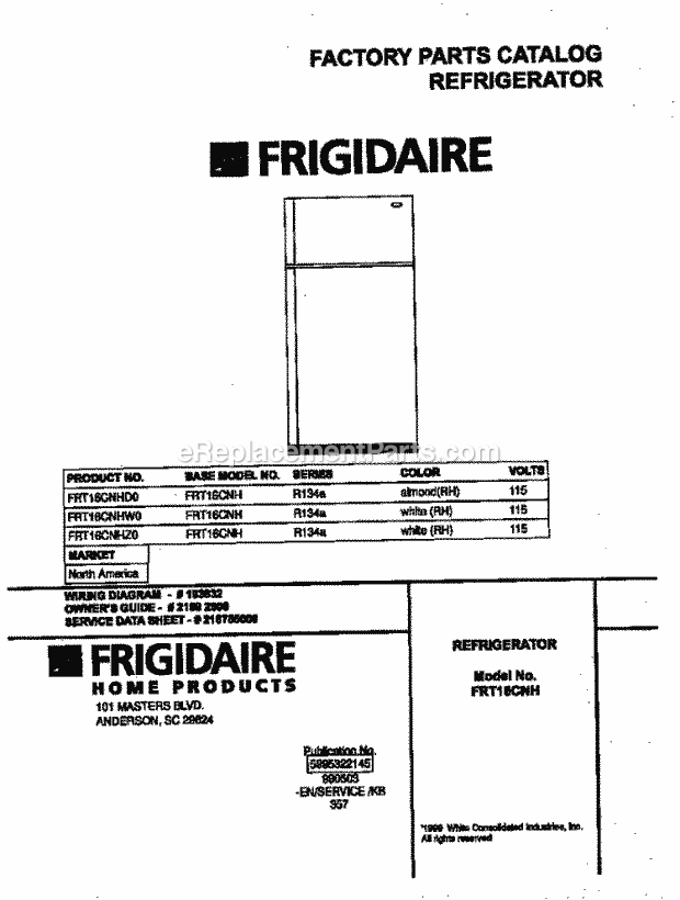 Frigidaire FRT16CNHW0 Top Freezer Frigidaire/Refrigerator Page B Diagram