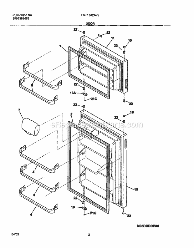 Frigidaire FRT17A2AZ2 Top Freezer Refrigerator Door Diagram