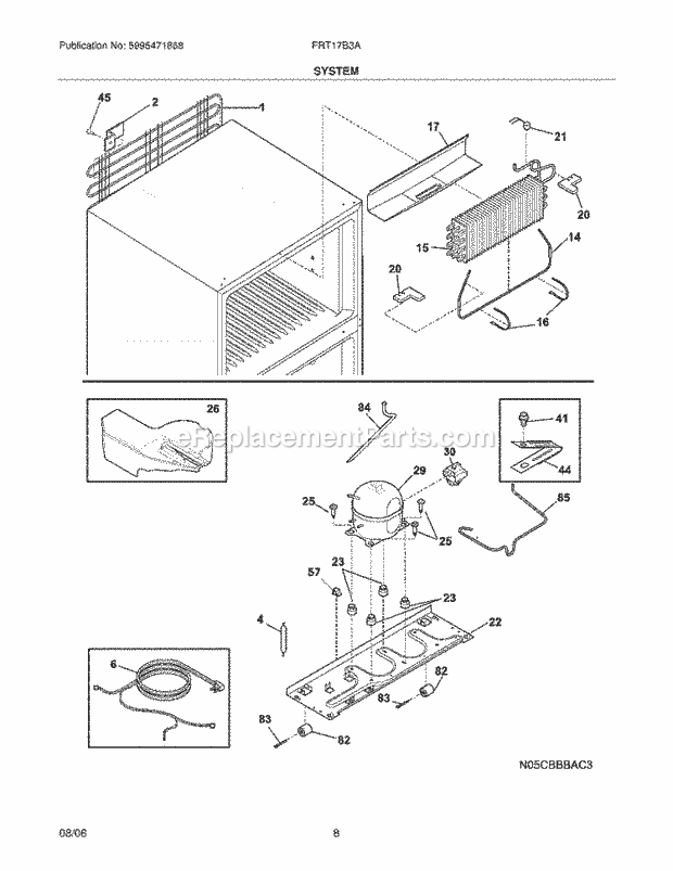 Frigidaire FRT17B3AWA Top Freezer Refrigerator System Diagram