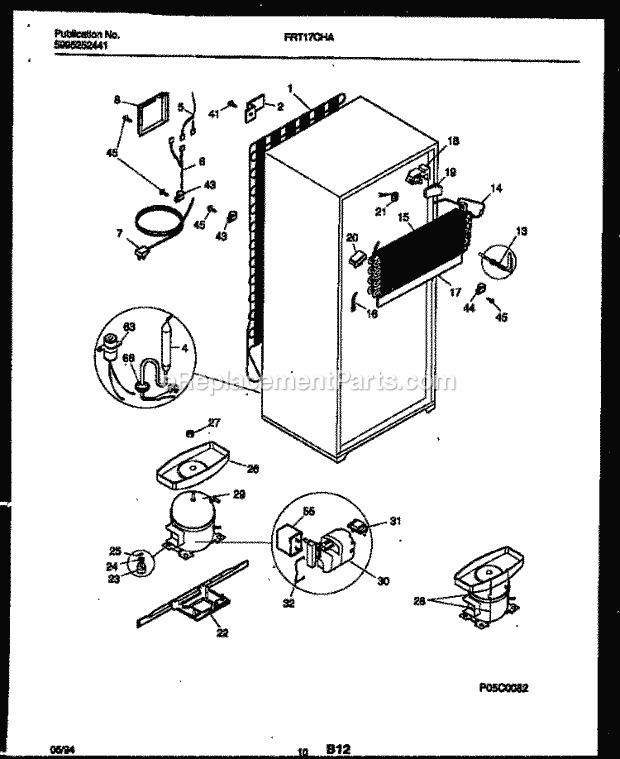 Frigidaire FRT17CHAD0 Top Freezer Top Mount Refrigerator System and Automatic Defrost Parts Diagram