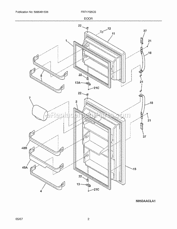 Frigidaire FRT17G5CSKC Top Freezer Refrigerator Door Diagram