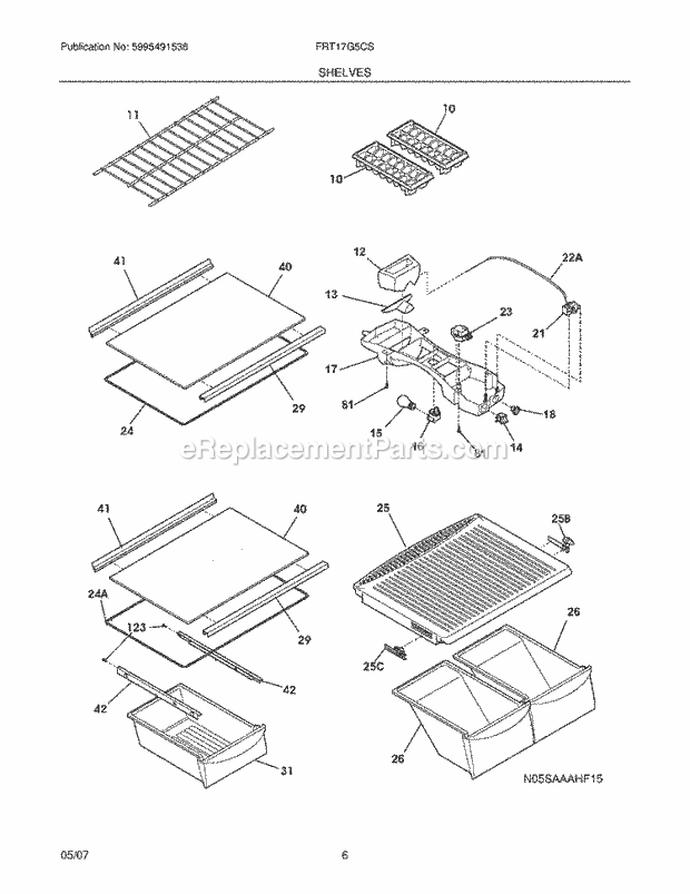 Frigidaire FRT17G5CSKC Top Freezer Refrigerator Shelves Diagram