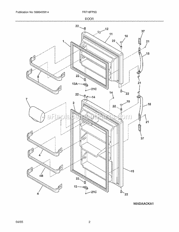 Frigidaire FRT18FP5DW4 Top Freezer Refrigerator Door Diagram