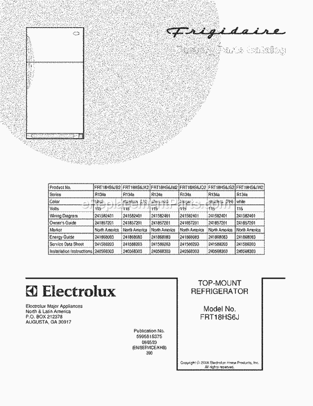 Frigidaire FRT18HS6JS2 Refrigerator Page B Diagram