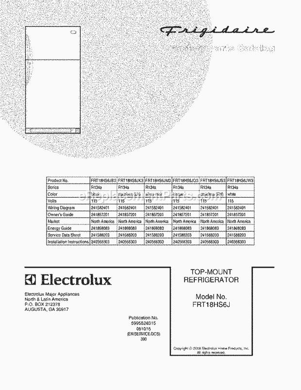 Frigidaire FRT18HS6JS3 Refrigerator Page B Diagram