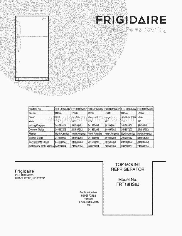 Frigidaire FRT18HS6JS7 Refrigerator Page B Diagram