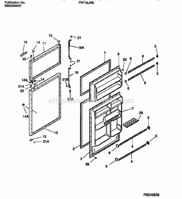 Frigidaire FRT18JRBW1 Top Freezer Top Mount Refrigerator Door Section Diagram