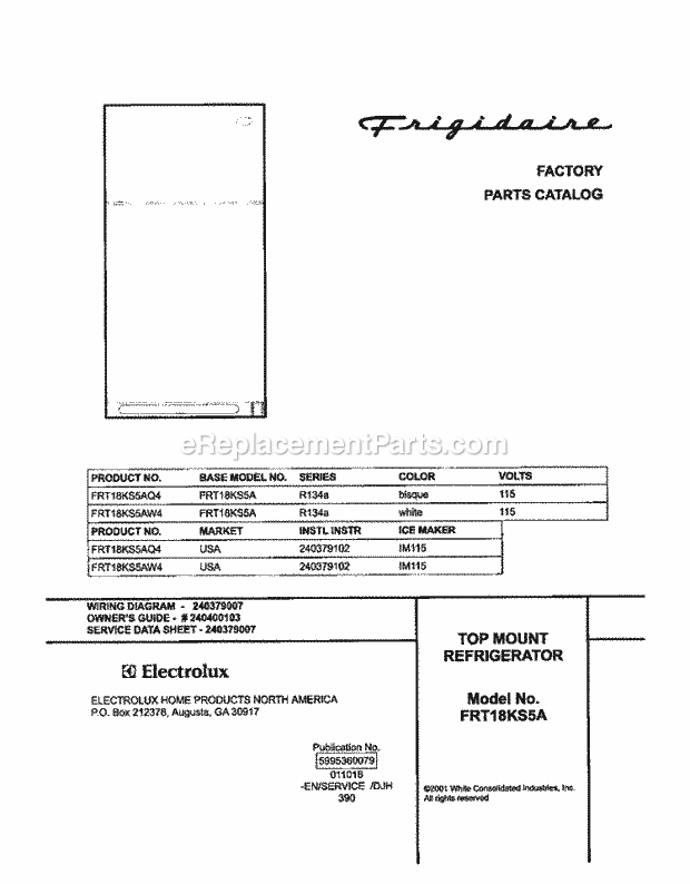 Frigidaire FRT18KS5AQ4 Top Freezer Refrigerator Page B Diagram