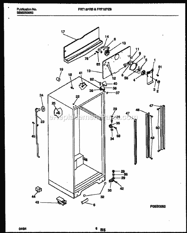 Frigidaire FRT18PRBW0 Top Freezer Top Mount Refrigerator Page B Diagram