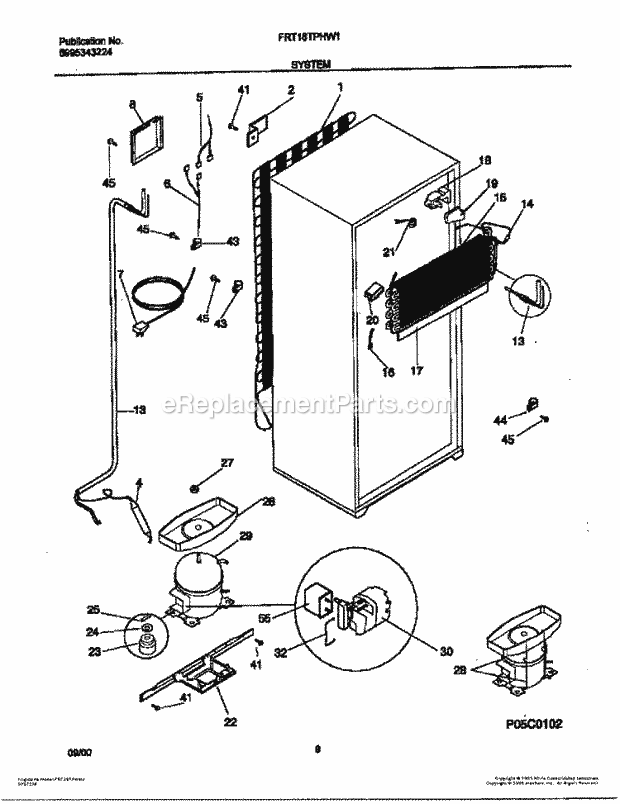 Frigidaire FRT18TPHW1 Top Freezer Refrigerator System Diagram