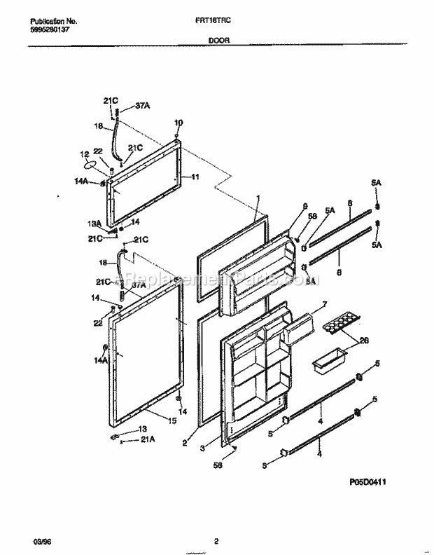 Frigidaire FRT18TRCD1 Top Freezer Frigidaire Top Mount Refrigerator Door Diagram