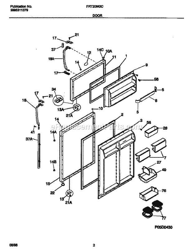 Frigidaire FRT20NGCD7 Top Freezer Top-Mount Frt20ngcw7/D7 Doors Diagram