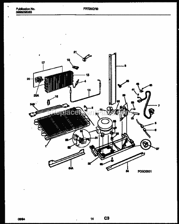 Frigidaire FRT20QRBW1 Top Freezer Top Mount Refrigerator System and Automatic Defrost Parts Diagram