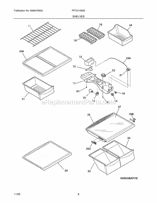 Frigidaire FRT21HS6DB8 Top Freezer Refrigerator Shelves Diagram