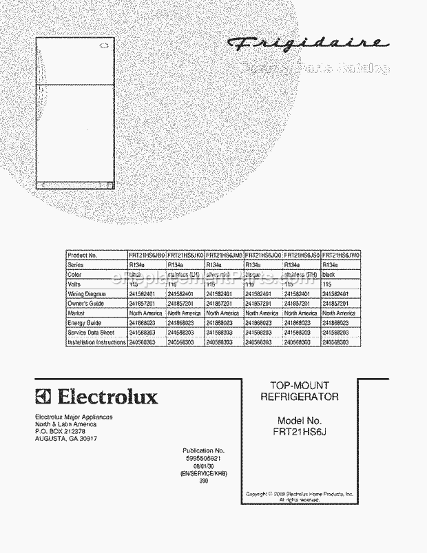 Frigidaire FRT21HS6JM0 Top Freezer Refrigerator Page B Diagram