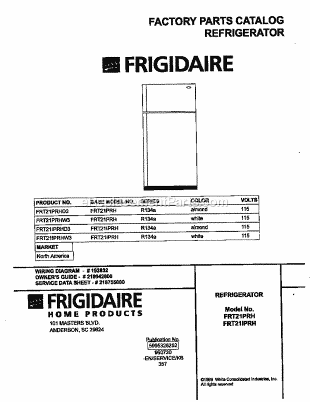 Frigidaire FRT21IPRHD3 Top Freezer Frigidaire/Refrigerator Page B Diagram