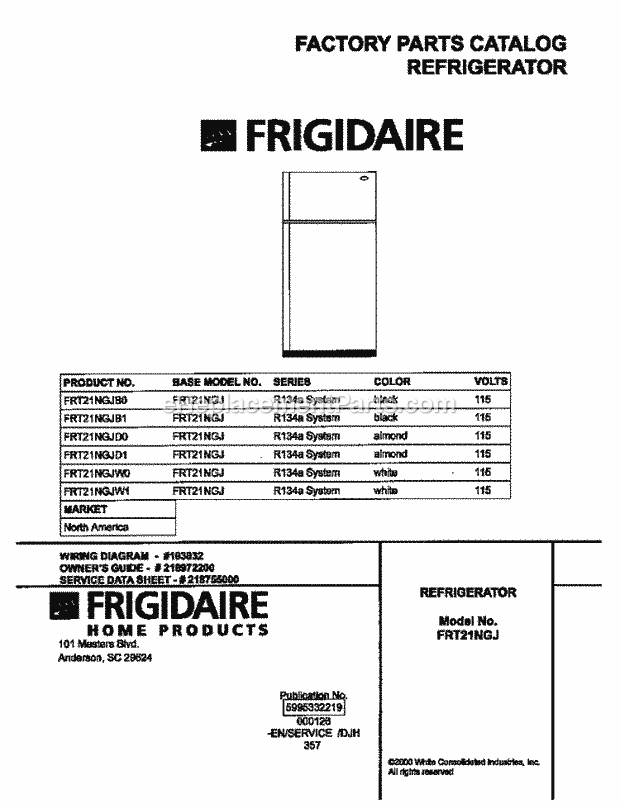 Frigidaire FRT21NGJW0 Top Freezer Frigidaire/Refrigerator Page B Diagram