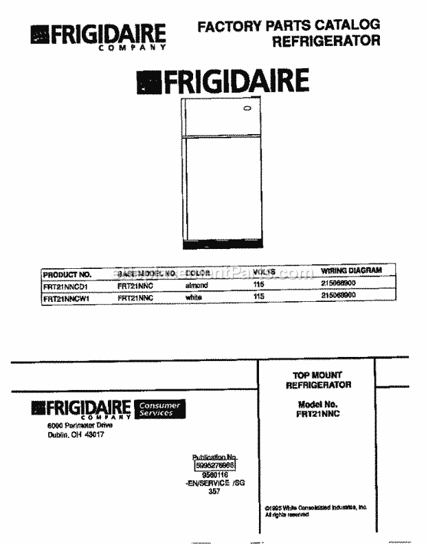 Frigidaire FRT21NNCW1 Top Freezer Top Mount Refrigerator Page B Diagram