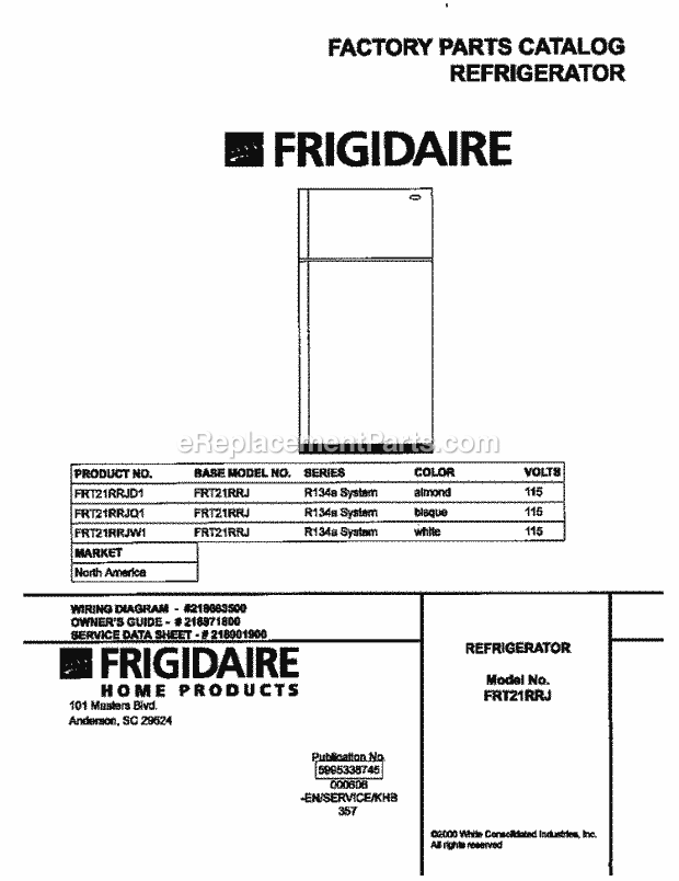 Frigidaire FRT21RRJW1 Top Freezer Top-Mount Refrigerator Page B Diagram