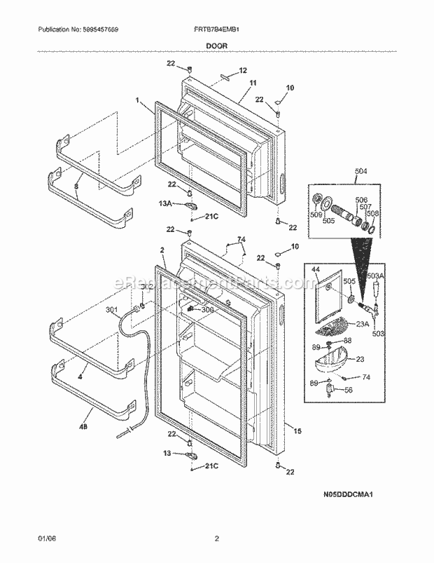 Frigidaire FRTB7B4EMB1 Top Freezer Refrigerator Door Diagram