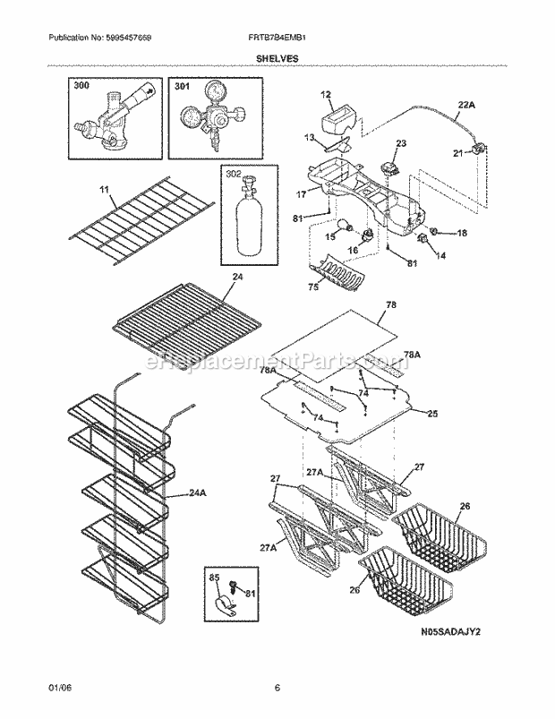 Frigidaire FRTB7B4EMB1 Top Freezer Refrigerator Shelves Diagram