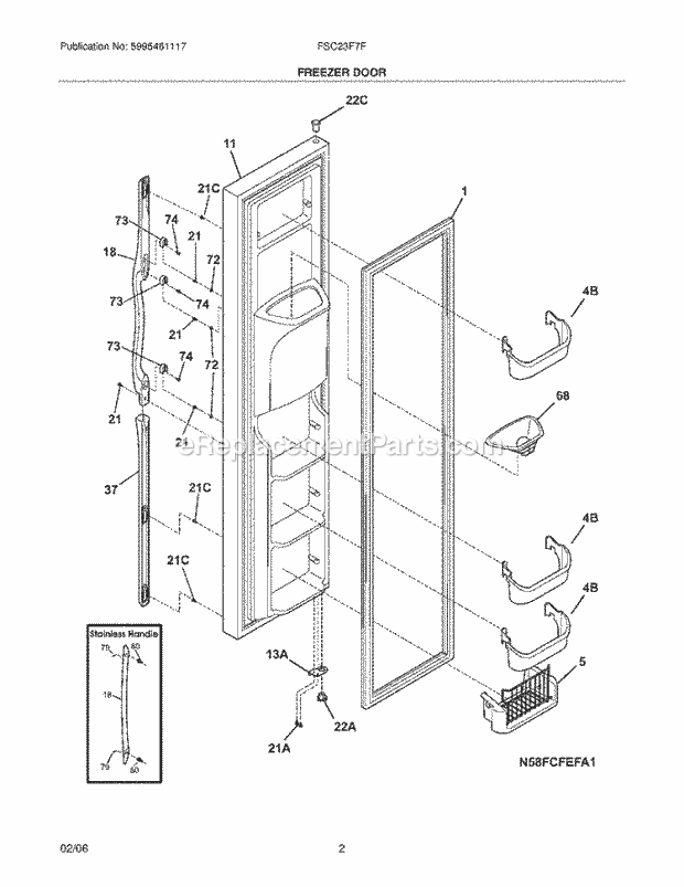 Frigidaire FSC23F7FW0 Side-By-Side Refrigerator Freezer Door Diagram