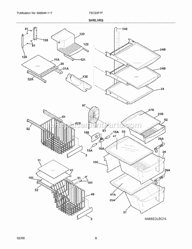 Frigidaire FSC23F7FW0 Side-By-Side Refrigerator Shelves Diagram