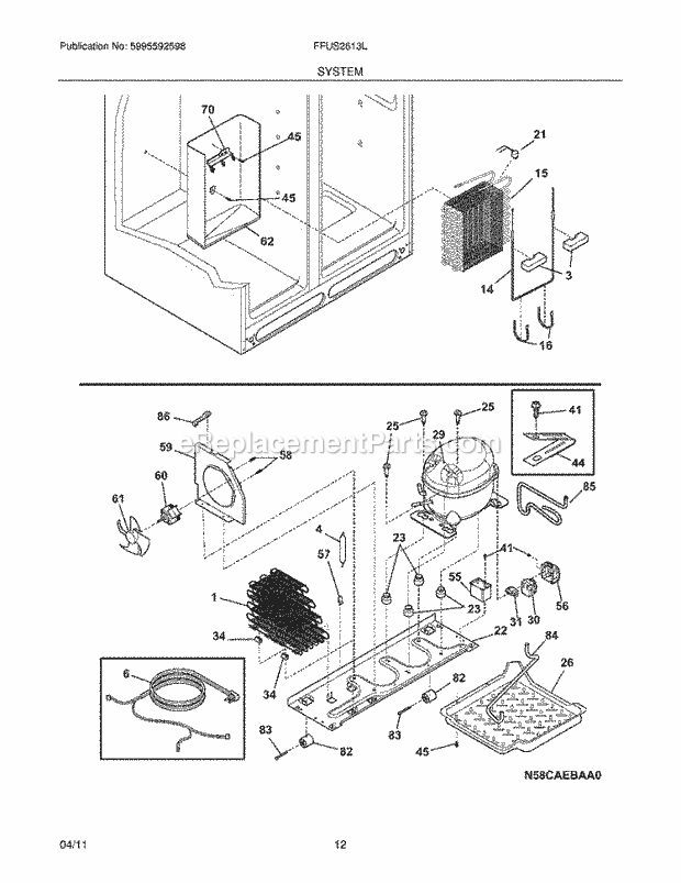 Frigidaire FSC23F7HB3 Side-By-Side Refrigerator System Diagram