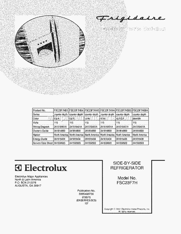 Frigidaire FSC23F7HB3 Side-By-Side Refrigerator Page C Diagram