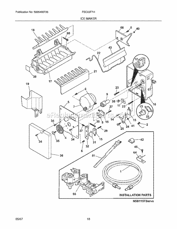 Frigidaire FSC23F7HSB3 Side-By-Side Refrigerator Ice Maker Diagram