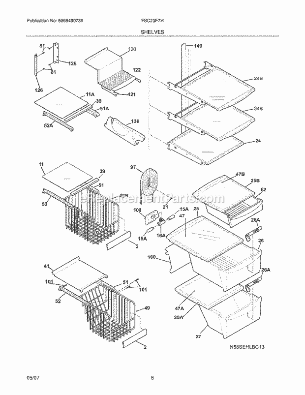 Frigidaire FSC23F7HSB3 Side-By-Side Refrigerator Shelves Diagram