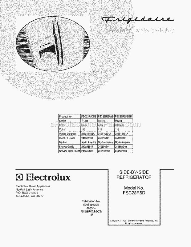 Frigidaire FSC23R5DWB Side-By-Side Refrigerator Page C Diagram