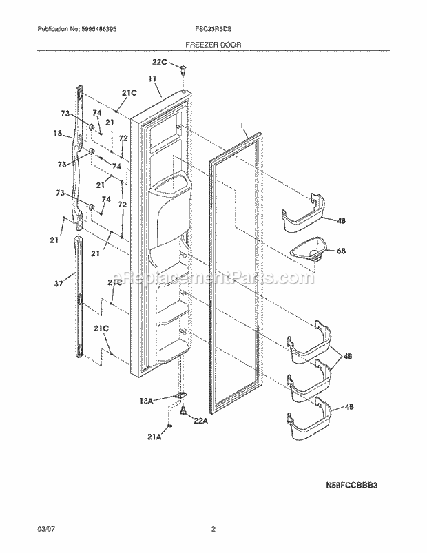 Frigidaire FSC23R5DWB Side-By-Side Refrigerator Freezer Door Diagram