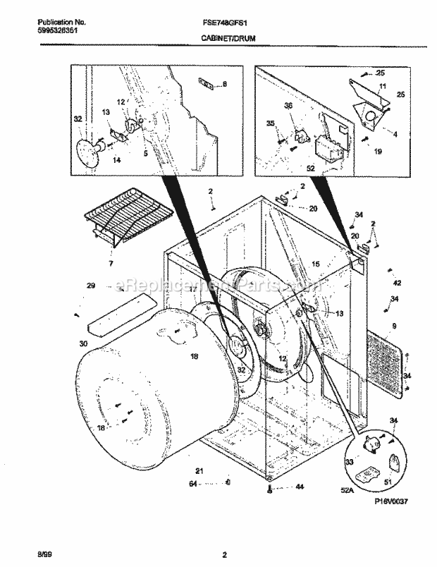 Frigidaire FSE748GFS1 Residential Frigidaire/Stack Dryer P16v0037 Dry Cab, Heater Diagram