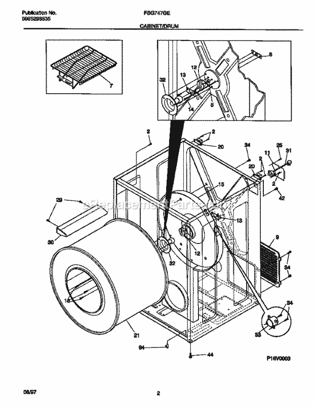 Frigidaire FSG747GES1 Residential Dryer Cabinet / Drum Diagram