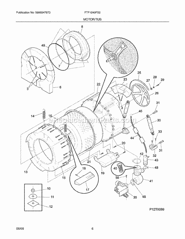 Frigidaire FTF1240FS2 Washer Motor/Tub Diagram