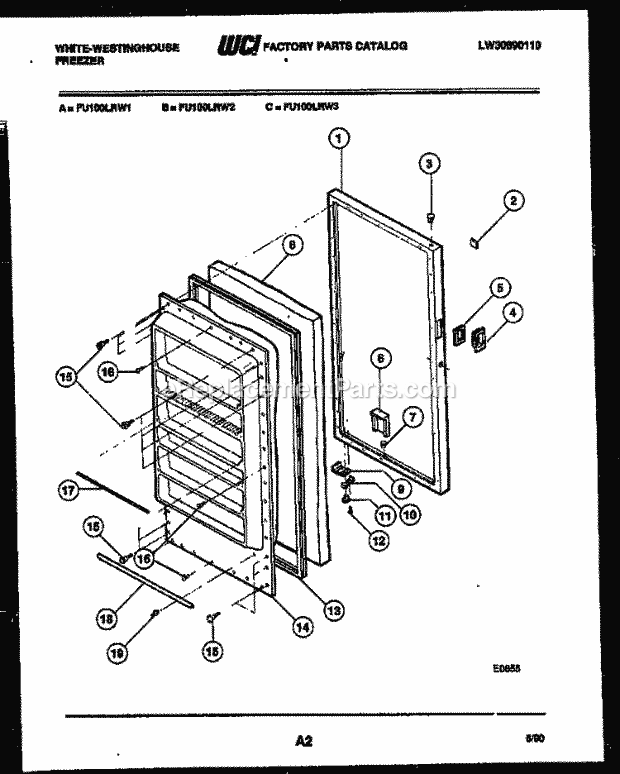 Frigidaire FU100LRW3 Wwh(V3) / Upright Freezer Door Parts Diagram