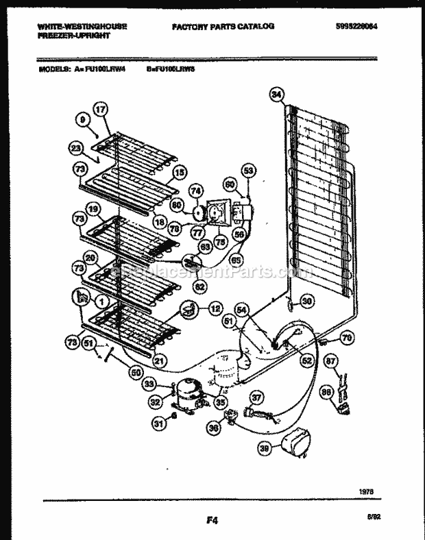 Frigidaire FU100LRW5 Wwh(V2) / Upright Freezer System and Electrical Parts Diagram