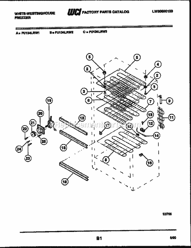 Frigidaire FU134LRW2 Wwh(V2) / Upright Freezer Shelves and Supports Diagram