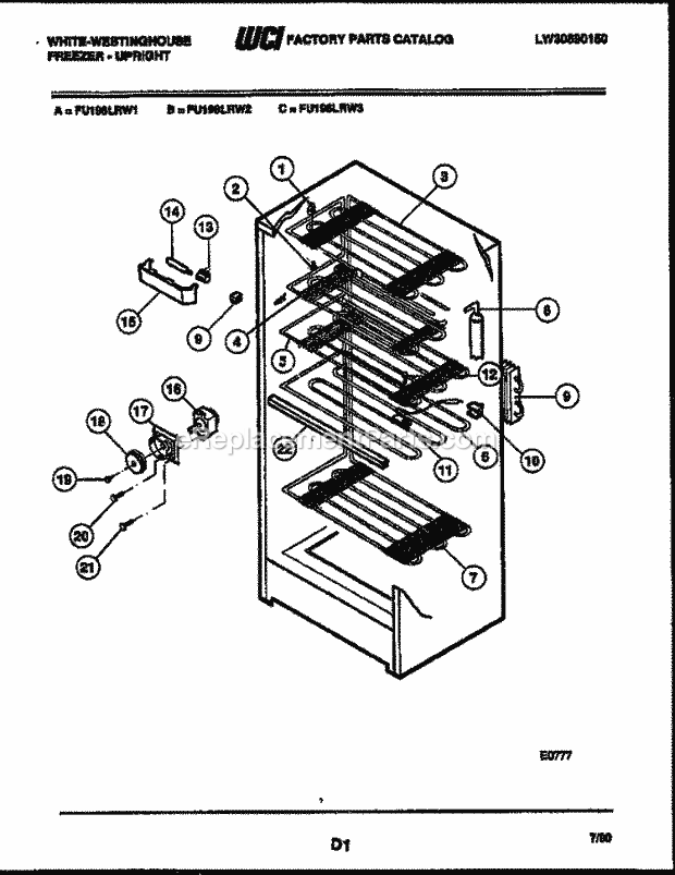 Frigidaire FU196LRW1 Wwh(V1) / Upright Freezer Shelf Parts Diagram