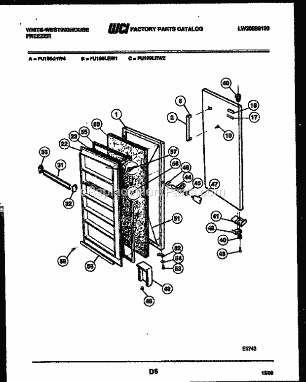 Frigidaire FU199JRW4 Wwh(V1) / Upright Freezer Door Parts Diagram
